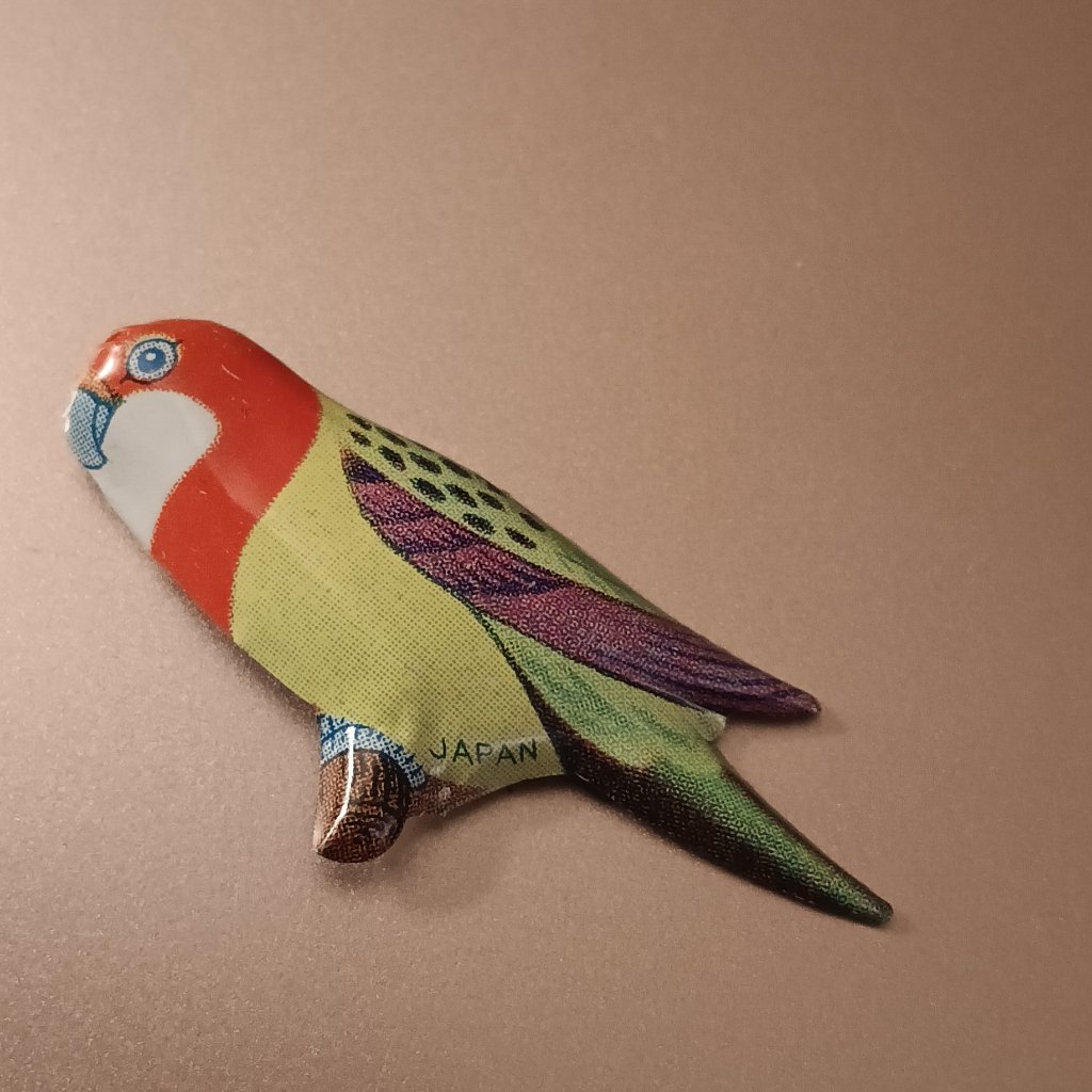 Vintage Hand Painted Parot On Thin Metal Brooch 30$
